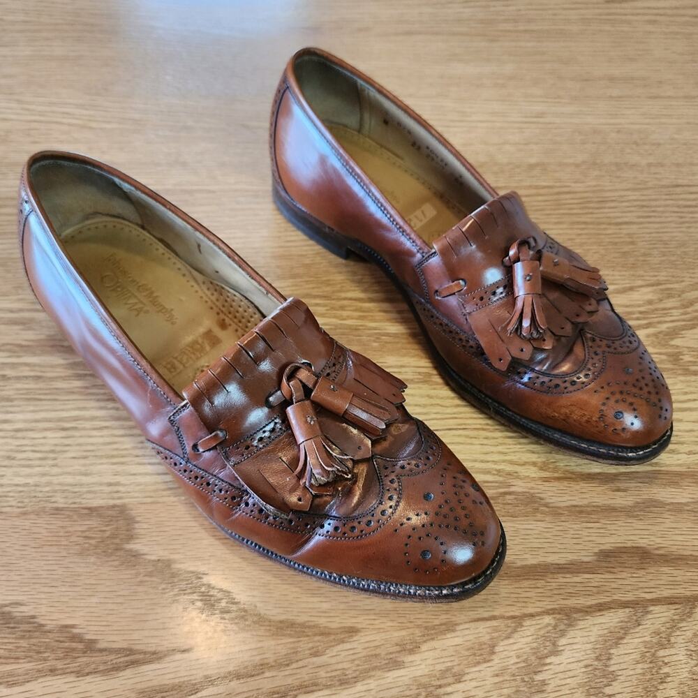 Johnston & Murphy Men's Leather Wing Tip Loafers Tassel Brown Size 9.5